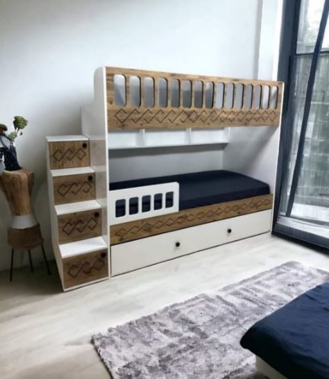 Petit Yavrulu Seyyar Merdivenli Ranza - Kurulum Dahil - Ceviz