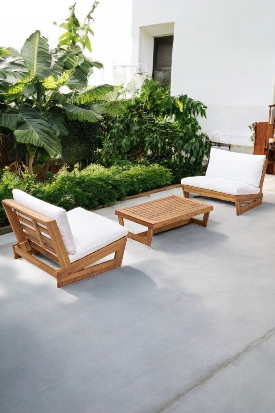 Conforlove Bahçe Balkon Masif Kestane Ahşap 2 Adet Tekli Koltuk ve Orta Sehpa