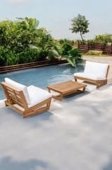 Conforlove Bahçe Balkon Masif Kayın Ahşap 2 Adet Tekli Koltuk ve Orta Sehpa