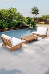 Conforlove Bahçe Balkon Masif Kestane Ahşap 2 Adet Tekli Koltuk ve Orta Sehpa