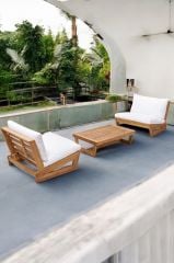 Conforlove Bahçe Balkon Masif Kayın Ahşap 2 Adet Tekli Koltuk ve Orta Sehpa