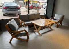 Violet  Masif Ahşap Bahçe Balkon Koltuk Kestane Ağacı 3+1+1 Koltuk, Masa Takımı