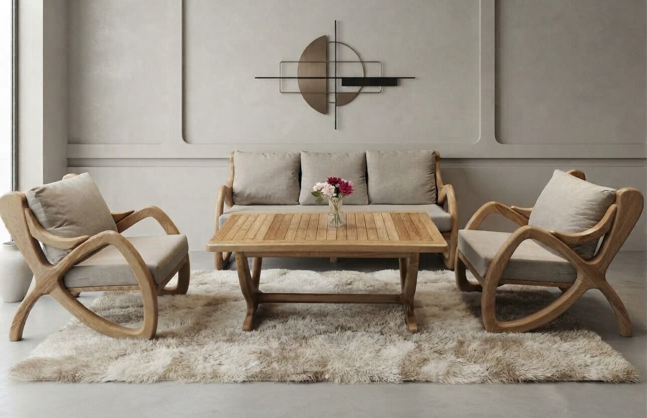 Violet  Masif Ahşap Bahçe Balkon Koltuk Kestane Ağacı 3+1+1 Koltuk, Masa Takımı