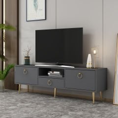 Girit 2 Kapaklı Raflı Ve Çekmeceli Tv Sehpası Tv Ünitesi Antrasit