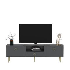 Girit 2 Kapaklı Raflı Ve Çekmeceli Tv Sehpası Tv Ünitesi Antrasit
