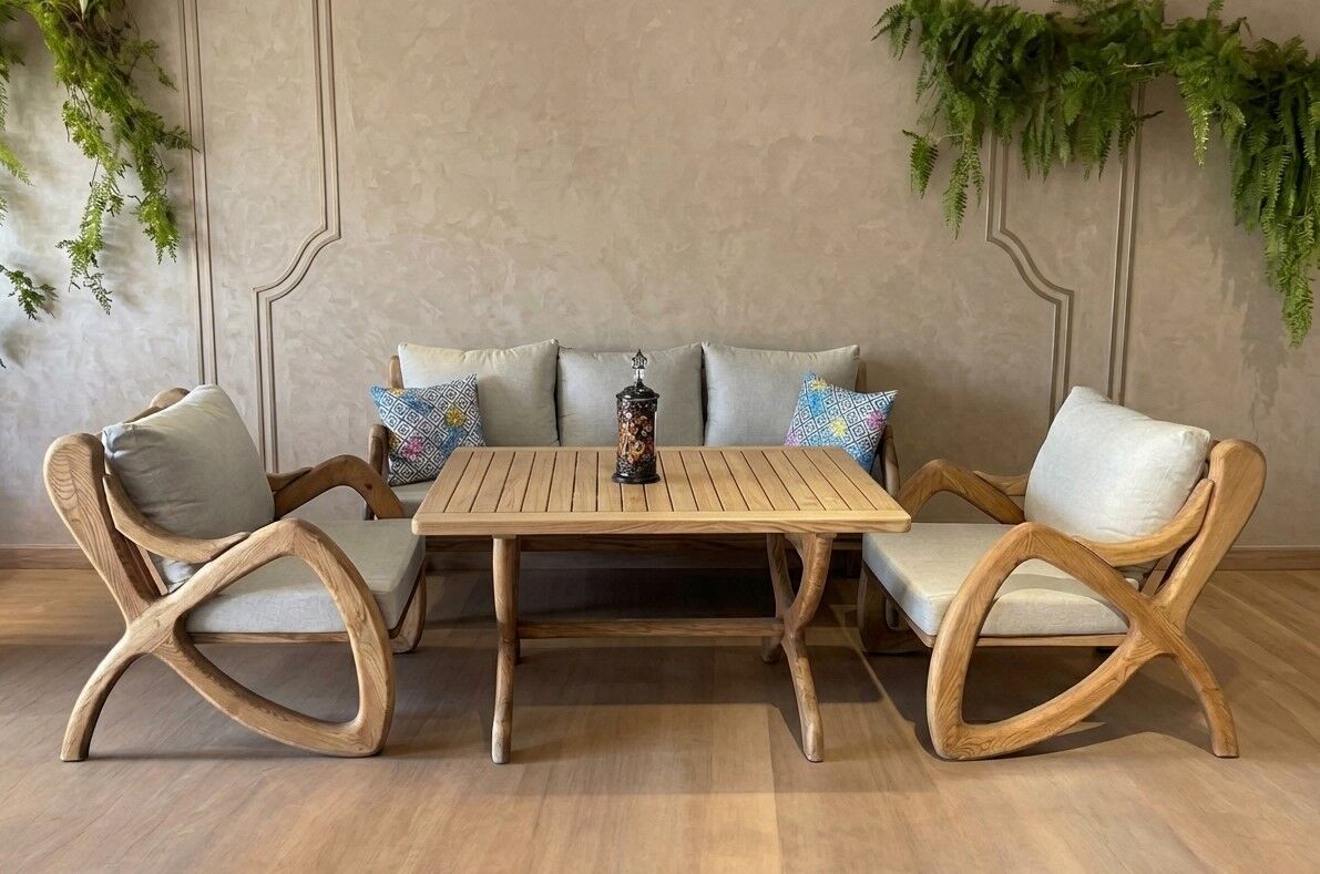 Violet  Masif Ahşap Bahçe Balkon Koltuk Kestane Ağacı 3+1+1 Koltuk, Masa Takımı