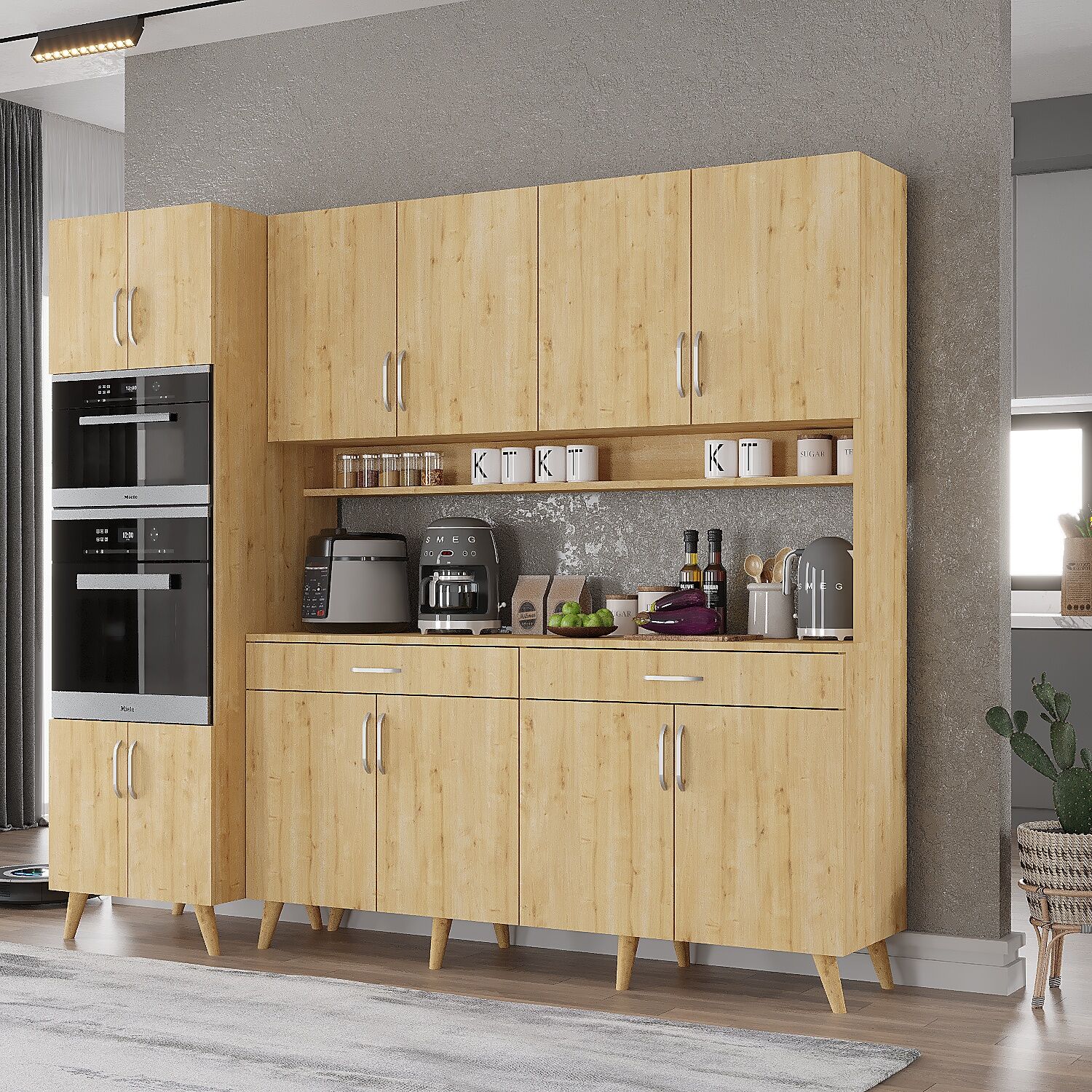 Lora Kahve Köşesi Çok Amaçlı Dolap Kiler Mutfak Dolabı Meşe Ücretsiz Kurulum Ölçü Seçenekli