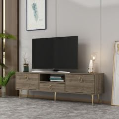 Girit 2 Kapaklı Raflı Ve Çekmeceli Tv Sehpası Tv Ünitesi Ceviz