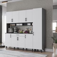 Zenit Kahve Köşesi Çok Amaçlı Dolap Kiler Mutfak Dolabı Füme Beyaz Ücretsiz Kurulum Ölçü Seçenekli