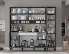 Zenit Kahve Köşesi Çok Amaçlı Dolap Kiler Mutfak Dolabı Füme Beyaz Ücretsiz Kurulum Ölçü Seçenekli