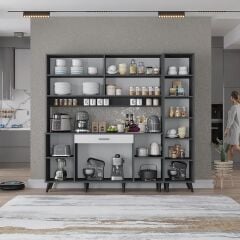 Zenit Kahve Köşesi Çok Amaçlı Dolap Kiler Mutfak Dolabı Füme Beyaz Ücretsiz Kurulum Ölçü Seçenekli