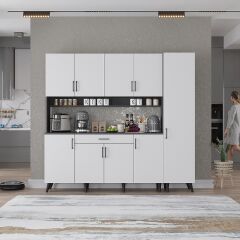 Zenit Kahve Köşesi Çok Amaçlı Dolap Kiler Mutfak Dolabı Füme Beyaz Ücretsiz Kurulum Ölçü Seçenekli