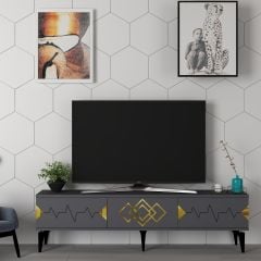 Tempo Tv Sehpası Tv Ünitesi Antrasit - Altın