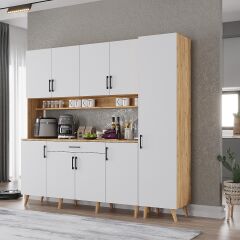 Zenit Kahve Köşesi Çok Amaçlı Dolap Kiler Mutfak Dolabı Çam Beyaz Ücretsiz Kurulum Ölçü Seçenekli