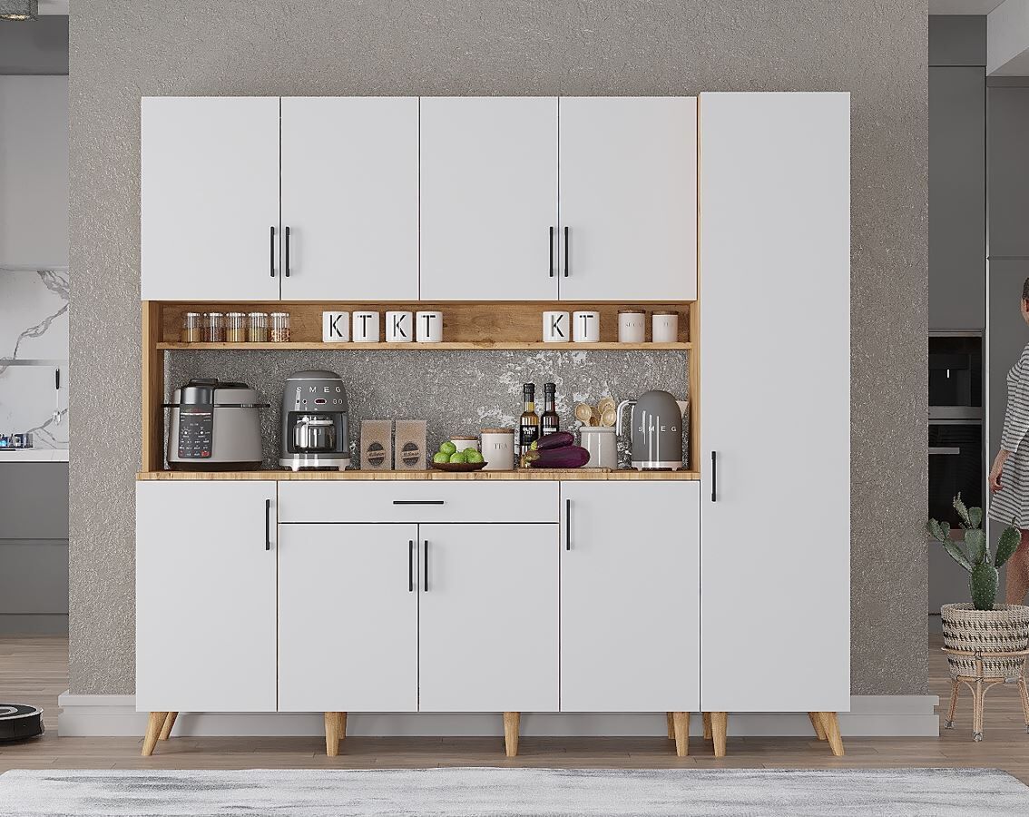 Zenit Kahve Köşesi Çok Amaçlı Dolap Kiler Mutfak Dolabı Çam Beyaz Ücretsiz Kurulum Ölçü Seçenekli