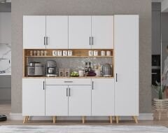 Zenit Kahve Köşesi Çok Amaçlı Dolap Kiler Mutfak Dolabı Çam Beyaz Ücretsiz Kurulum Ölçü Seçenekli