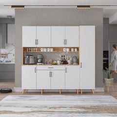 Zenit Kahve Köşesi Çok Amaçlı Dolap Kiler Mutfak Dolabı Çam Beyaz Ücretsiz Kurulum Ölçü Seçenekli