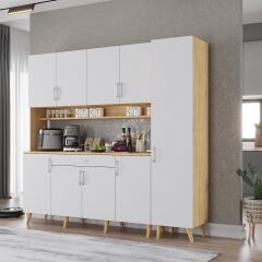 Zenit Kahve Köşesi Çok Amaçlı Dolap Kiler Mutfak Dolabı Meşe Beyaz Ücretsiz Kurulum Ölçü Seçenekli