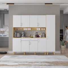 Zenit Kahve Köşesi Çok Amaçlı Dolap Kiler Mutfak Dolabı Meşe Beyaz Ücretsiz Kurulum Ölçü Seçenekli