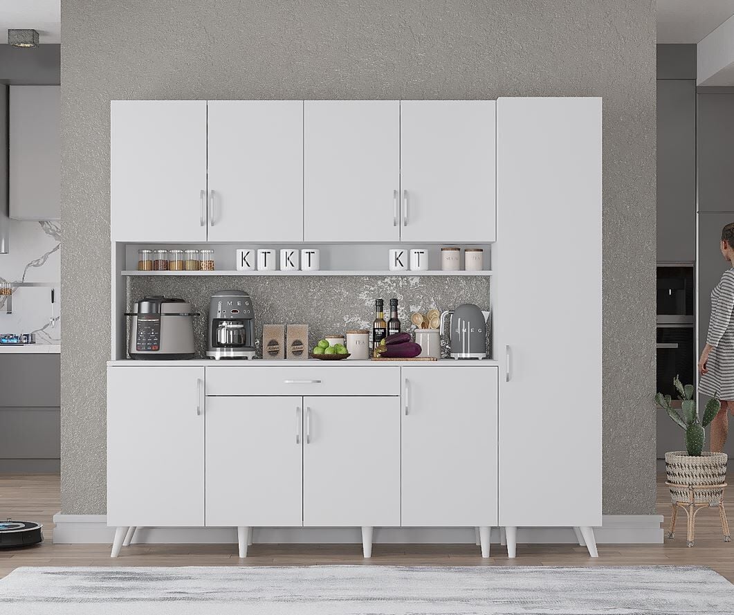 Zenit Kahve Köşesi Çok Amaçlı Dolap Kiler Mutfak Dolabı Beyaz Ücretsiz Kurulum Ölçü Seçenekli