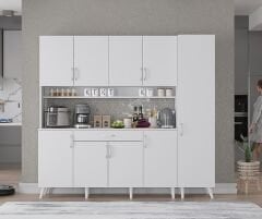 Zenit Kahve Köşesi Çok Amaçlı Dolap Kiler Mutfak Dolabı Beyaz Ücretsiz Kurulum Ölçü Seçenekli