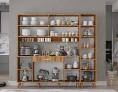 Zenit Kahve Köşesi Çok Amaçlı Dolap Kiler Mutfak Dolabı Ceviz Ücretsiz Kurulum Ölçü Seçenekli