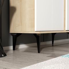 Ceneviz 3 Kapaklı 6 Raflı Ayakkabılık Çok Amaçlı Dolap Meşe - Beyaz