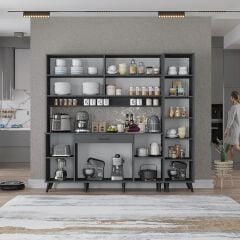 Zenit Kahve Köşesi Çok Amaçlı Dolap Kiler Mutfak Dolabı Füme Ücretsiz Kurulum Ölçü Seçenekli