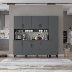 Zenit Kahve Köşesi Çok Amaçlı Dolap Kiler Mutfak Dolabı Füme Ücretsiz Kurulum Ölçü Seçenekli