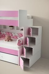 Arven 3 lü Yavrulu Seyyar Merdivenli Ranza-Pembe Kurulum Hizmeti- Özel Teslimat
