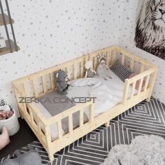 Lego İthal Ladin Doğal Ahşap Çatılı Montessori Karyola Ölçü Seçenekli