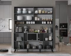 Nora Kahve Köşesi Çok Amaçlı Dolap Kiler Mutfak Dolabı Füme Beyaz Ücretsiz Kurulum Ölçü Seçenekli