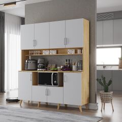 Nora Kahve Köşesi Çok Amaçlı Dolap Kiler Mutfak Dolabı Meşe Beyaz Ücretsiz Kurulum Ölçü Seçenekli