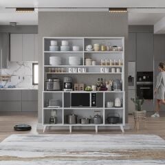 Nora Kahve Köşesi Çok Amaçlı Dolap Kiler Mutfak Dolabı Beyaz Ücretsiz Kurulum Ölçü Seçenekli