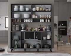 Nora Kahve Köşesi Çok Amaçlı Dolap Kiler Mutfak Dolabı Füme Ücretsiz Kurulum Ölçü Seçenekli