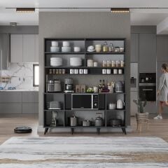 Nora Kahve Köşesi Çok Amaçlı Dolap Kiler Mutfak Dolabı Füme Ücretsiz Kurulum Ölçü Seçenekli