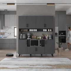 Nora Kahve Köşesi Çok Amaçlı Dolap Kiler Mutfak Dolabı Füme Ücretsiz Kurulum Ölçü Seçenekli