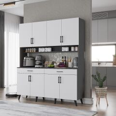 Denze Kahve Köşesi Çok Amaçlı Dolap Kiler Mutfak Dolabı Füme Beyaz Ücretsiz Kurulum Ölçü Seçenekli