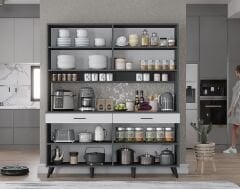 Denze Kahve Köşesi Çok Amaçlı Dolap Kiler Mutfak Dolabı Füme Beyaz Ücretsiz Kurulum Ölçü Seçenekli