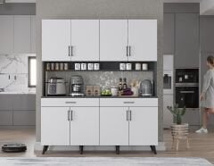 Denze Kahve Köşesi Çok Amaçlı Dolap Kiler Mutfak Dolabı Füme Beyaz Ücretsiz Kurulum Ölçü Seçenekli