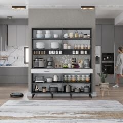 Denze Kahve Köşesi Çok Amaçlı Dolap Kiler Mutfak Dolabı Füme Beyaz Ücretsiz Kurulum Ölçü Seçenekli