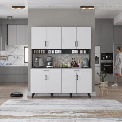 Denze Kahve Köşesi Çok Amaçlı Dolap Kiler Mutfak Dolabı Füme Beyaz Ücretsiz Kurulum Ölçü Seçenekli