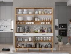 Denze Kahve Köşesi Çok Amaçlı Dolap Kiler Mutfak Dolabı Çam Beyaz Ücretsiz Kurulum Ölçü Seçenekli