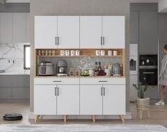 Denze Kahve Köşesi Çok Amaçlı Dolap Kiler Mutfak Dolabı Çam Beyaz Ücretsiz Kurulum Ölçü Seçenekli