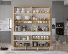 Denze Kahve Köşesi Çok Amaçlı Dolap Kiler Mutfak Dolabı Meşe Beyaz Ücretsiz Kurulum Ölçü Seçenekli