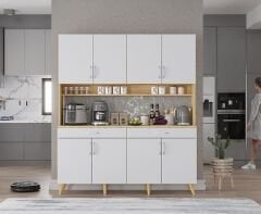 Denze Kahve Köşesi Çok Amaçlı Dolap Kiler Mutfak Dolabı Meşe Beyaz Ücretsiz Kurulum Ölçü Seçenekli