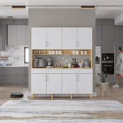 Denze Kahve Köşesi Çok Amaçlı Dolap Kiler Mutfak Dolabı Meşe Beyaz Ücretsiz Kurulum Ölçü Seçenekli