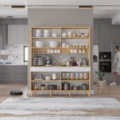 Denze Kahve Köşesi Çok Amaçlı Dolap Kiler Mutfak Dolabı Meşe Beyaz Ücretsiz Kurulum Ölçü Seçenekli