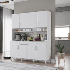 Denze Kahve Köşesi Çok Amaçlı Dolap Kiler Mutfak Dolabı Beyaz Ücretsiz Kurulum Ölçü Seçenekli