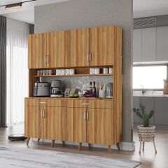 Denze Kahve Köşesi Çok Amaçlı Dolap Kiler Mutfak Dolabı Ceviz Ücretsiz Kurulum Ölçü Seçenekli